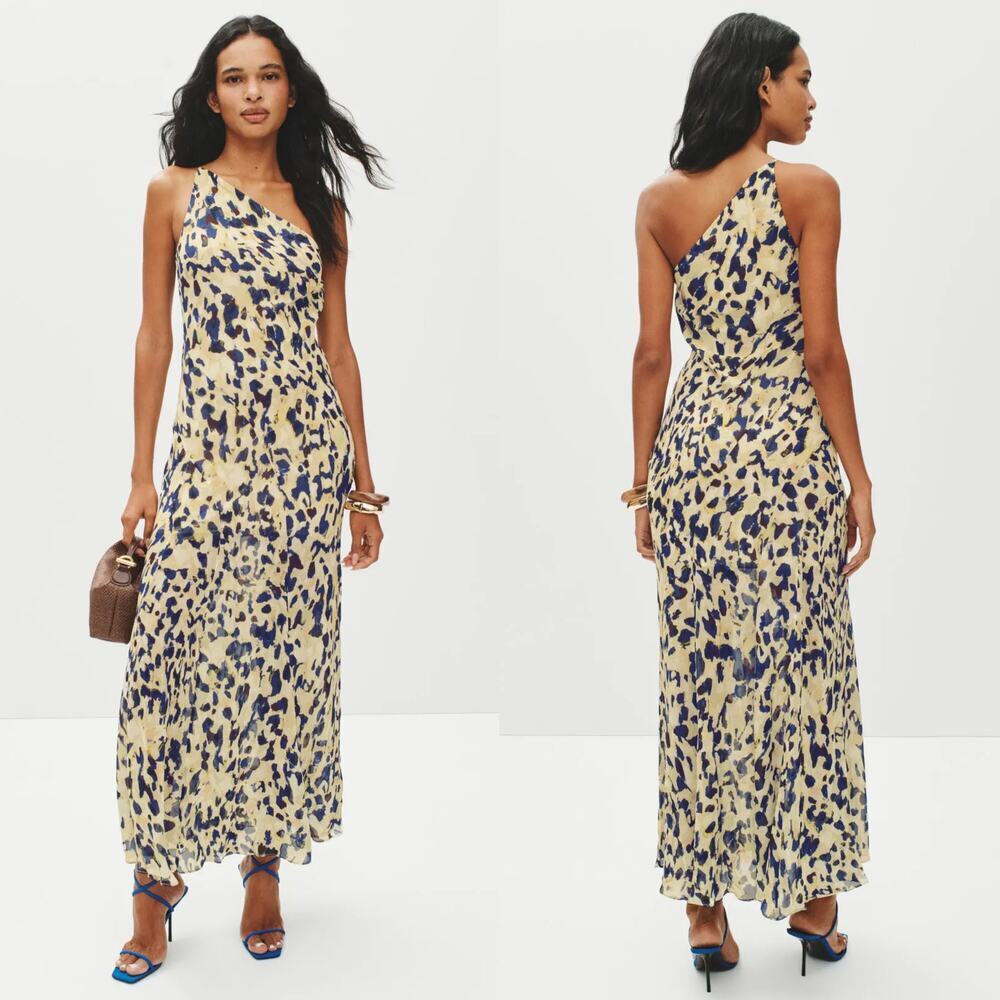Shona Joy Kinetic Dress Abstract Sleeveless One Shoulder Maxi Multicolor Size XS